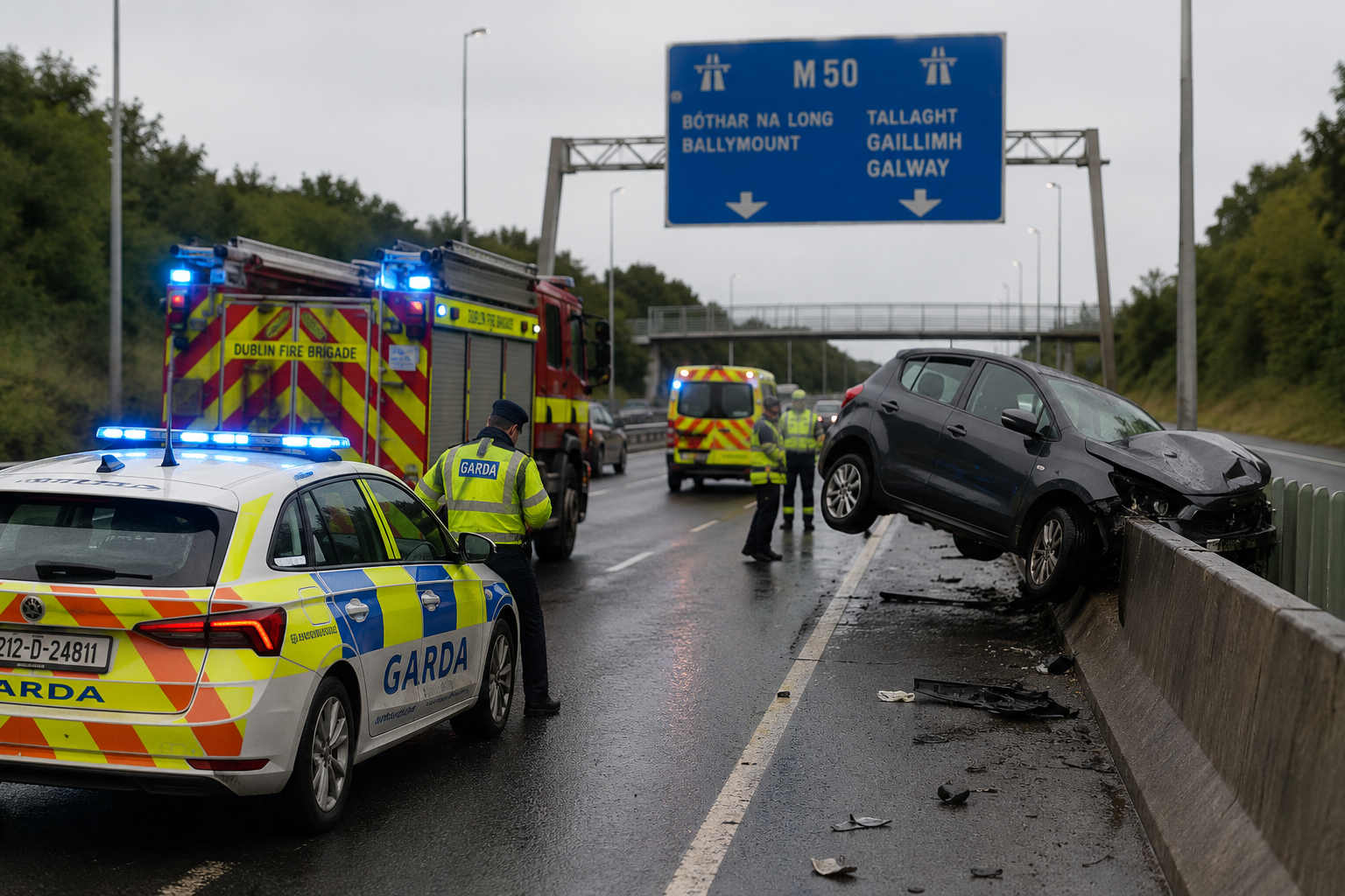 Poważny wypadek na M50. Samochód przebił barierę